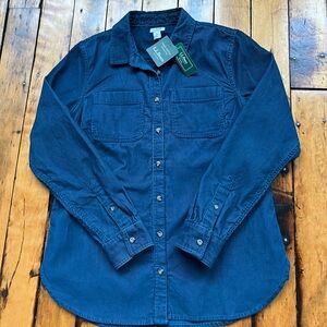 NWT LL Bean Corduroy Shirt Womens XS Blue Button Up Teal Casual Comfort Soft New